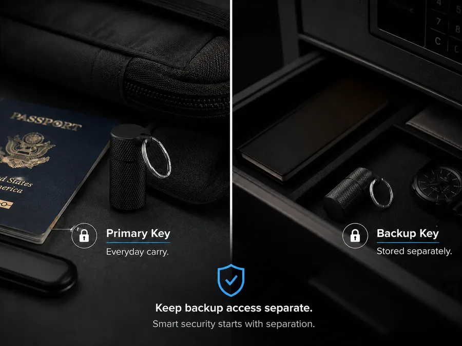 Primary and backup security keys stored separately